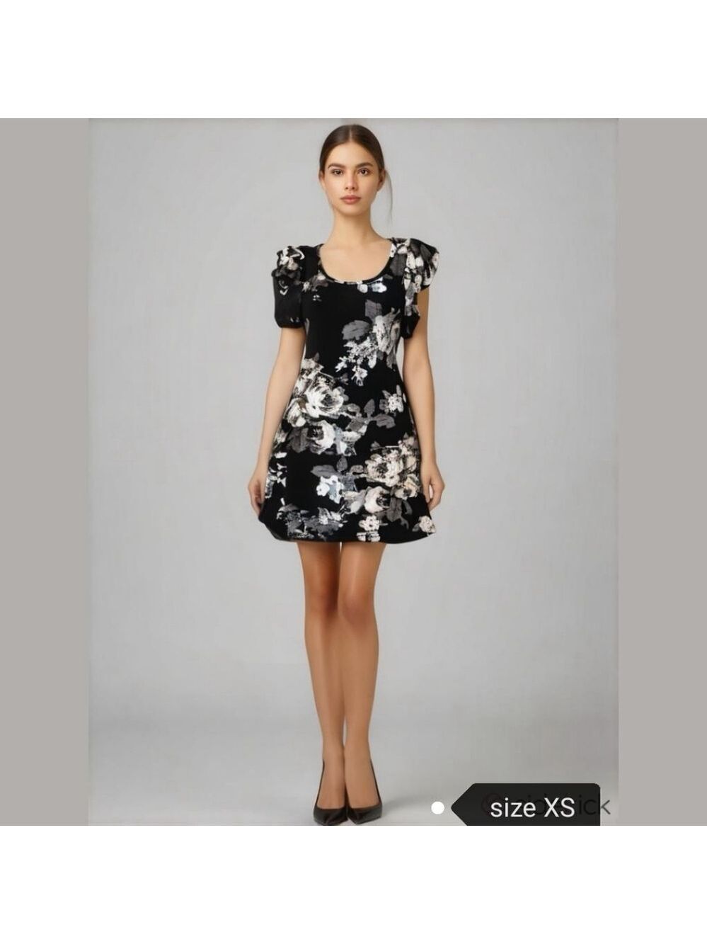White roses Kismet dress A Line puff sleeves floral